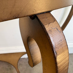 Thomasville Glass and Steel Demilune Console Table. Base Color is Umber and the Shape Features Swoops and Convex Curves, Sku 034040
