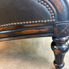 Pair of Vanguard Leather & Paisley Fabric Club Chairs w/ Nailhead Detail & Ebonized Finish, Sku 033715
