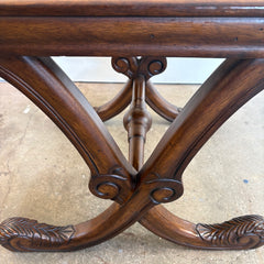 Mahogany & Leather Footstool w/ Nailhead Trim, Sku 033845