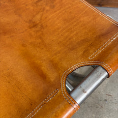 Pair Leather Chairs, Afra and Tobia Scarpa for Benetton, Steel Frame, Brass Detail, Sku: 032993