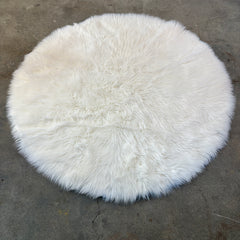 Round Faux Sheep Skin Rug Snow White, Sku 033243