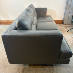 Gray-Green Leather Sofa Modern Styling with Track Arm and Chrome Legs, Sku: 033276