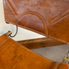 Pair Leather Chairs, Afra and Tobia Scarpa for Benetton, Steel Frame, Brass Detail, Sku: 032993