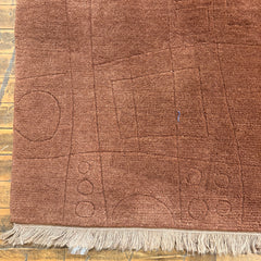 100% Wool Hand Knotted Rug from Nepal Rust Tone on Tone Design with Taupe Fringe Rust, Sku 033280