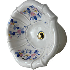 Sherle Wagner Vintage Italian Oval Sink, White, Hand Painted Floral Detail, Sku: 033020