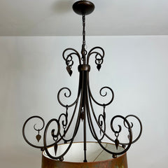 International Ironware Chandelier with Hand Painted Paper Shade with Tree Scape