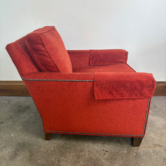 Pair of Wesley Hall Armchairs, Burnt Orange Chenille, Nail Head Detail, Sku: 033000