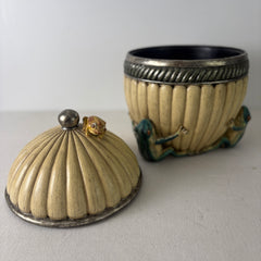 Lidded Vessel, Fluted Detail with Frogs, Constructed of Resin, Sku: 033200