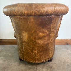 Century Leather Tufted Back Armchair with Large Nail Head Detail and Bun Feet, Sku 033035