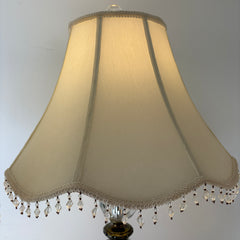 Pair of Antique Crystal and Brass Table Lamps, Newell Crystal Shades, Hollywood Regency, Sku: 033046