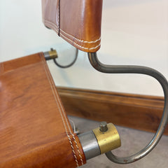 Pair Leather Chairs, Afra and Tobia Scarpa for Benetton, Steel Frame, Brass Detail, Sku: 032993