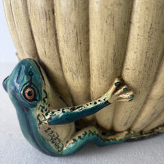 Lidded Vessel, Fluted Detail with Frogs, Constructed of Resin, Sku: 033200