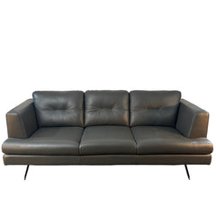 Gray-Green Leather Sofa Modern Styling with Track Arm and Chrome Legs, Sku: 033276