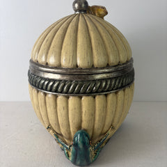 Lidded Vessel, Fluted Detail with Frogs, Constructed of Resin, Sku: 033200