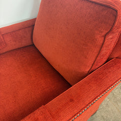 Pair of Wesley Hall Armchairs, Burnt Orange Chenille, Nail Head Detail, Sku: 033000