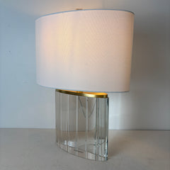 Crystal Base Table Lamp, Ribbed Detail, Oval White Linen Shade, Coordinating Finial, Sku 033132