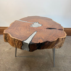 Alder & Tweed Coffee Table with Three Stainless Peg Legs R:800 Molten Metal, Sku 033019