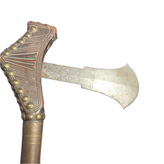 Antique African Kuba carved wood & copper Ceremonial axe