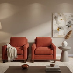 Pair of Wesley Hall Armchairs, Burnt Orange Chenille, Nail Head Detail, Sku: 033000