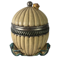 Lidded Vessel, Fluted Detail with Frogs, Constructed of Resin, Sku: 033200