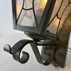 Exterior Stained Glass Sconce with Green Patina, Sku: 033117