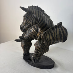 Mark Hopkins Artist Limited Edition Bronze Sculpture: "Watering Hole" - Three Zebra Heads, Sku 033250