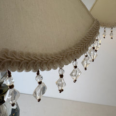 Pair of Antique Crystal and Brass Table Lamps, Newell Crystal Shades, Hollywood Regency, Sku: 033046