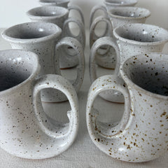 Set of Eight White Pottery Horn Cups, Sku 033012