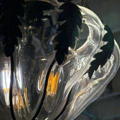 Oak Leaf Motif Pendant Light in Poured Glass and Metal, Sku 033042