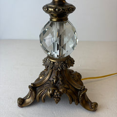 Pair of Antique Crystal and Brass Table Lamps, Newell Crystal Shades, Hollywood Regency, Sku: 033046