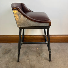 RH Counter Stool, Leather, Galvinized Metal and Steel Pipe Foundation, Sku: 033002