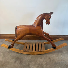 Vintage Wooden Rocking Horse with Horse Hair Tail, Sku 033227