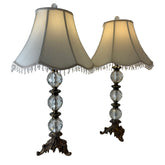 Pair of Antique Crystal and Brass Table Lamps, Newell Crystal Shades, Hollywood Regency, Sku: 033046