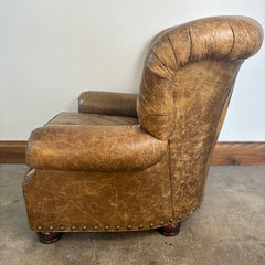 Century Leather Tufted Back Armchair with Large Nail Head Detail and Bun Feet, Sku 033035