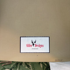 Baker / Slifer Designs Tufted Back Armchair Turned legs on Casters Green Deer Motif Fabric & Footstool, Sku 033229