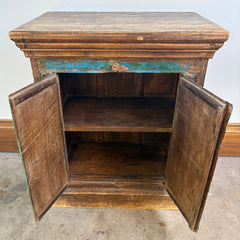 Primitive Wood Cabinet with Distressed Paint, Blue Doors, Sku 033024