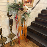 Vintage Sled Adorned and Reimagined with Holiday Charm, Natural Fiber Ribbon, Sku 033281