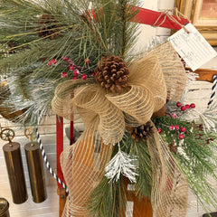 Vintage Sled Adorned and Reimagined with Holiday Charm, Natural Fiber Ribbon, Sku 033281