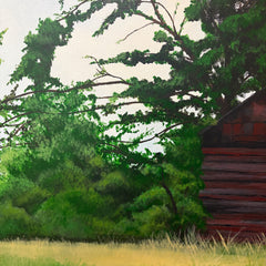 Laura Eckert Painting on Canvas, Trees and Outbuilding, Sku: 033137