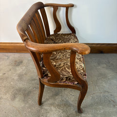 Antique Oak Settee with Seat Cushion in Need of New Support and Upholstery, Sku 033296