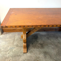 Vintage Trestle Table with Bowtie Joinery and Mortise & Tenon Base, Sku: 033112