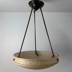 "Urban Archaeology" Alabaster Bowl 3 Rod Chandelier Greek Key Detail, Sku: 033238