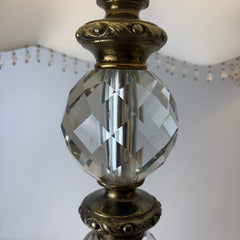 Pair of Antique Crystal and Brass Table Lamps, Newell Crystal Shades, Hollywood Regency, Sku: 033046