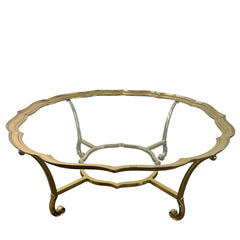 Hollywood Regency Scalloped Brass & Glass Coffee Table, Sku 033125