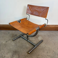 Pair Leather Chairs, Afra and Tobia Scarpa for Benetton, Steel Frame, Brass Detail, Sku: 032993