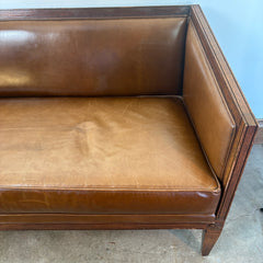 Mark David / Slifer Designs Brown Leather Settee Italian Regency Style, Sku 033232