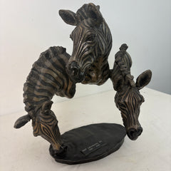 Mark Hopkins Artist Limited Edition Bronze Sculpture: "Watering Hole" - Three Zebra Heads, Sku 033250