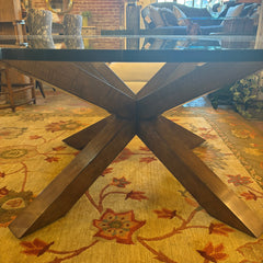 Swaim Glass Top Dining Table with Wood "Jack" Style Base, Sku 033043