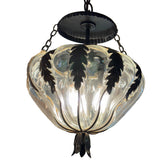 Oak Leaf Motif Pendant Light in Poured Glass and Metal, Sku 033042