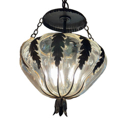 Oak Leaf Motif Pendant Light in Poured Glass and Metal, Sku 033042